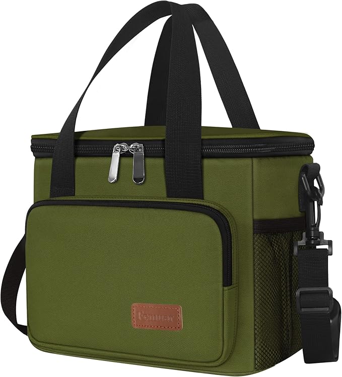 Femuar Lunch Bags for Women/Men, Insulated Lunch Bag for Work Office Picnic - Large Lunch Cooler Bag Leakproof Lunch Box with Adjustable Shoulder Strap for Adults - Army Green
