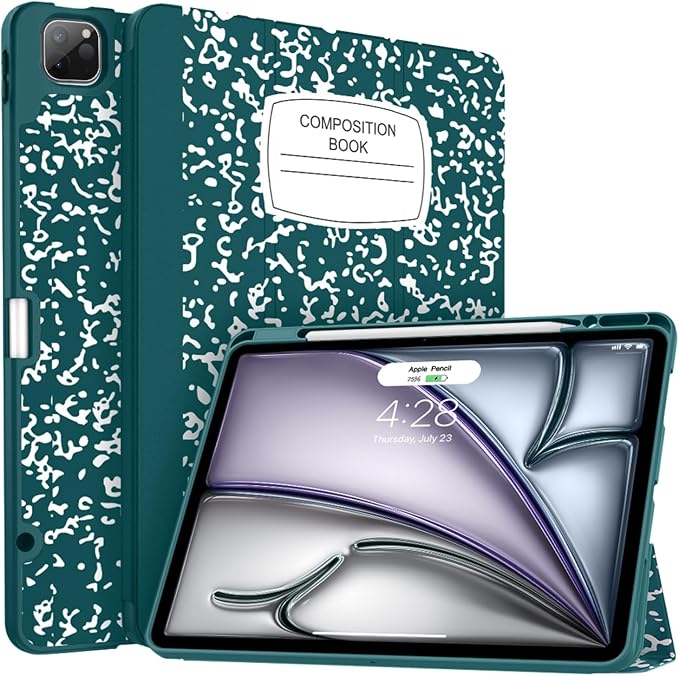 Soke Case for iPad Air 13 Inch (M4/M3/M22026-2024) iPad Pro 12.9 6th/5th Generation with Pencil Holder(2021 2022 Release)-[Apple Pencil Charging + Auto Wake/Sleep] Soft Back Cover Book Black