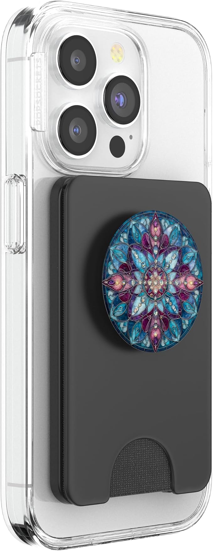 Stained Glass Style Blue Floral Mandala Bohemian Aesthetic PopSockets PopGrip for MagSafe