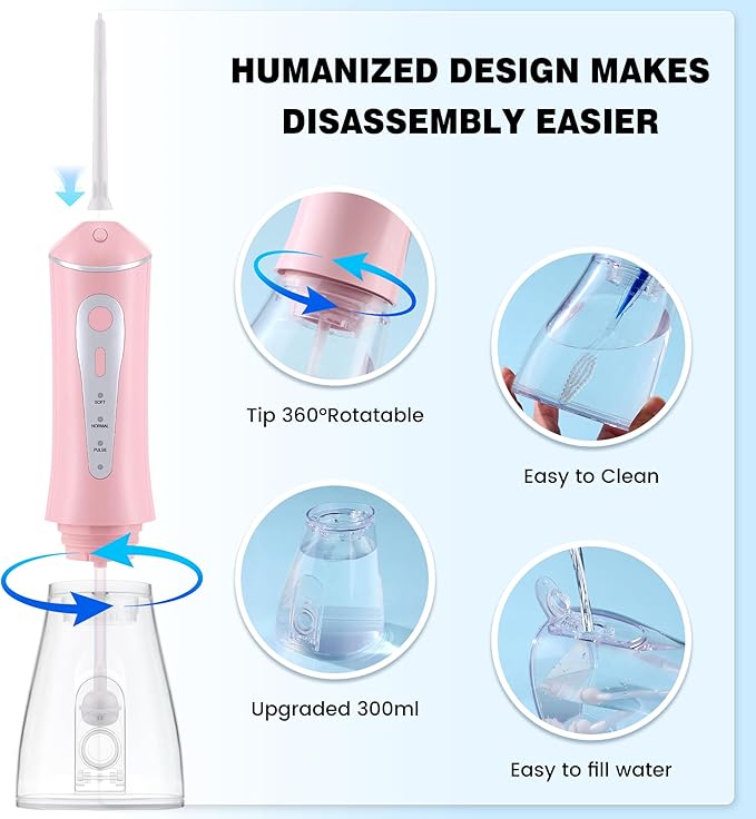 ZUAMEGURechargeable Water Flosser for Teeth Cleaning - Designed for Teeth, Portable Oral Irrigator, IPX7 Waterproof, Includes 5 Professional Tips - Ideal for Daily Oral Care and Family Travel Use