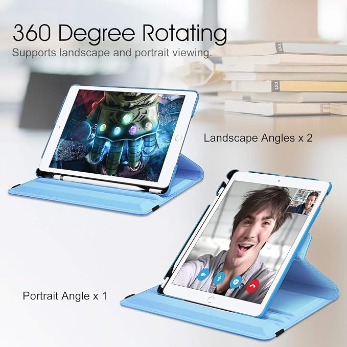 Fintie 360° Rotating Case for iPad 9th / 8th / 7th Generation 10.2 Inch | Swivel Stand Portrait &amp Landscape Viewing Shockproof Cover with Pencil Holder Auto Wake/Sleep Aqua Wave
