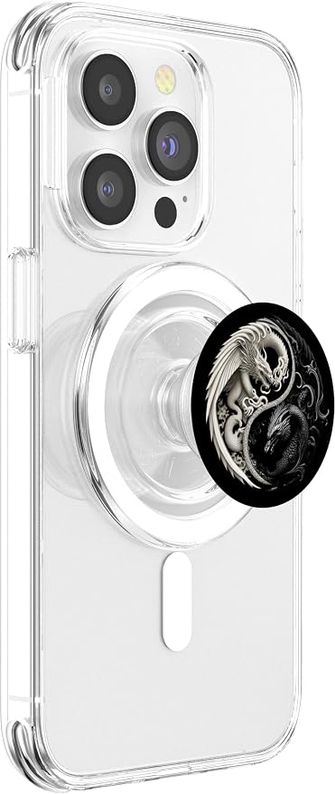 Aesthetic Illustration Art Dragon Black And White Yin Yang PopSockets Standard PopGrip