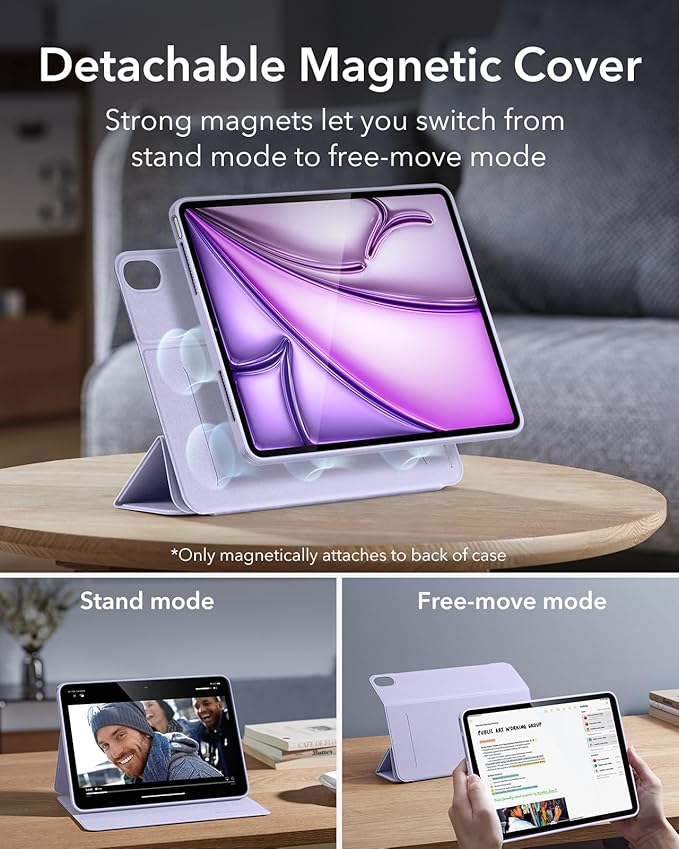 ESR for iPad Air 13 Inch Case M4/M3/M2 (2026/2025/2024) with Pencil Holder, Removable Magnetic Cover, Vertical Stand, Fully Supports Pencil Pro and Pencil(USB-C), Rebound 360 Series, Light Purple
