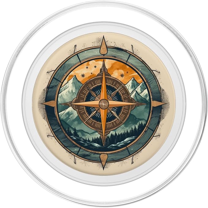 Vintage Landscape Hiking Compass PopSockets MagSafe PopGrip for iPhone