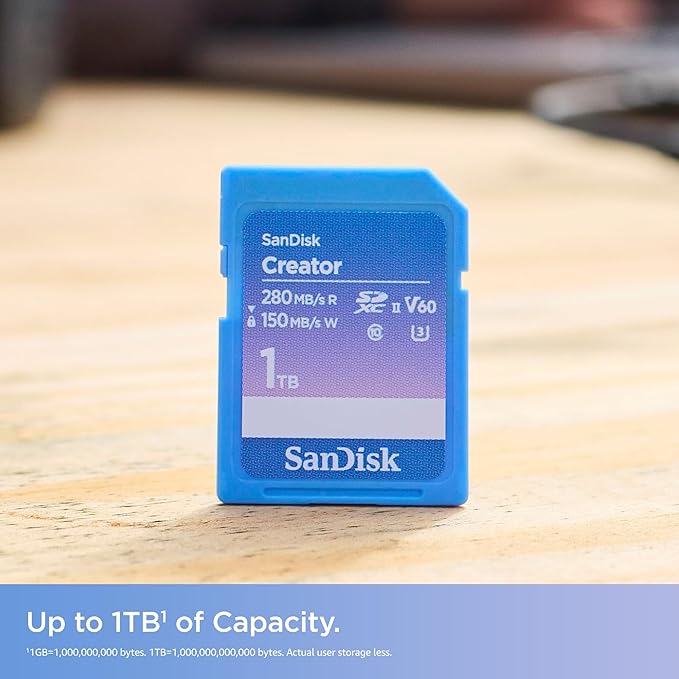 SanDisk 128GB Creator SD UHS-II Card, Read speeds up to 280MB/s, for DSLR and Mirrorless Cameras, 4K UHD, 6K Video, V60, 1 Month of Adobe Creative Cloud Included - SDSDXEP-128G-GNCIS