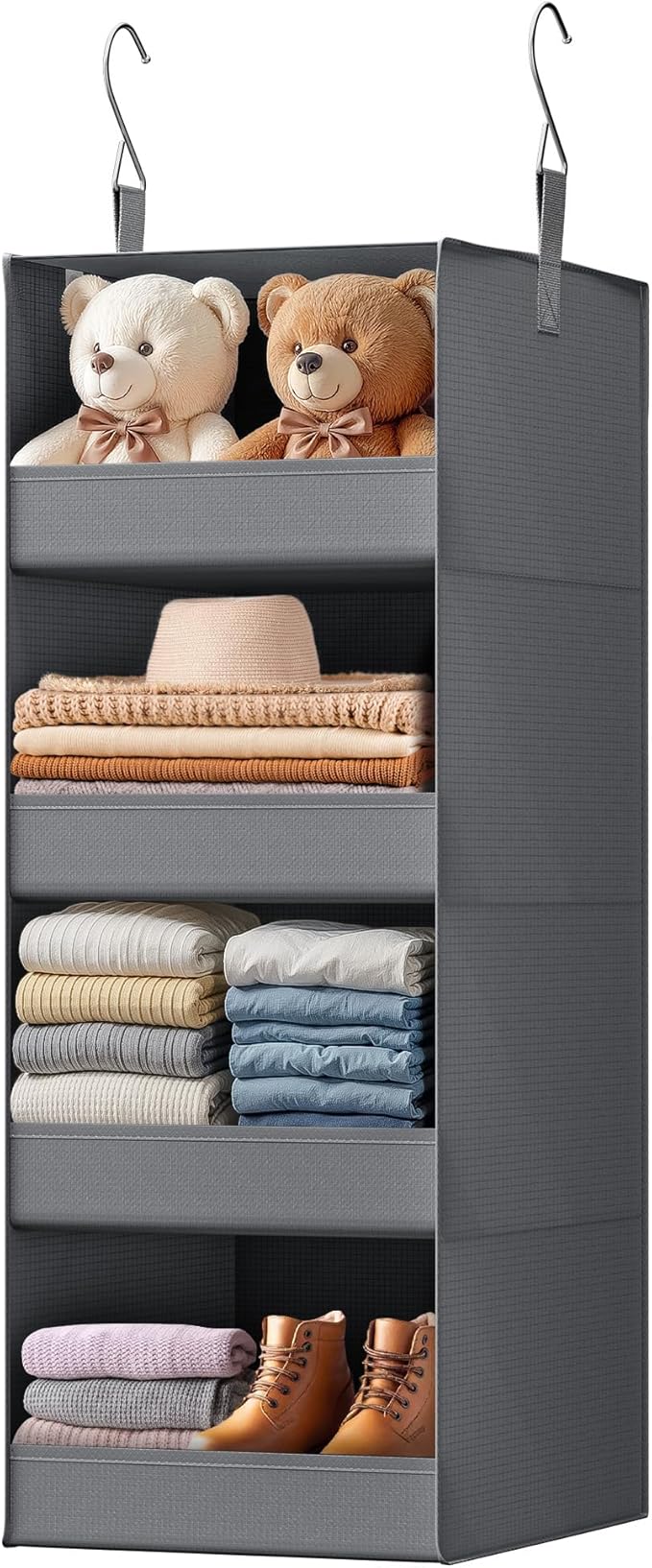 GRANNY SAYS 4-Shelf Hanging Organizer, Closet Hanging Shelves, Closet Hanging Storage Organizers, Organization for Bedroom, Living Room, Baby Nursery, Camper Accessories, Gray, 1-Pack