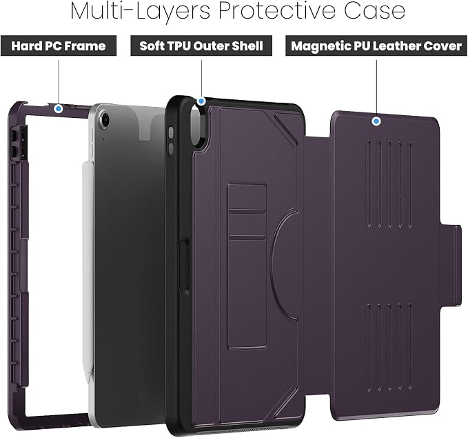 Magnetic Case for iPad Air 11 Inch M3 2025 &amp M2 2024 Business Black | Slim Fit Drop Scratch Resistant Pen Holder Card Slot  Stand