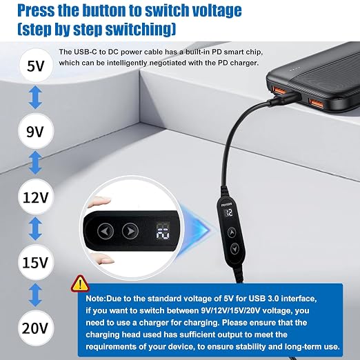 100W USB C to DC Charger Barrel PD Trigger Cable with 8 DC Conversion Heads and LED Display Screen DC 5V/9V/12V/15V/20V to DC Adapter Cable for Netbook Tablets Led Light Routers (3.9ft)