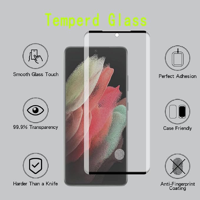 [4 Pack] Tempered Glass Screen Protector for Samsung Galaxy S21 ultra | Tempered Glass Scratch Resistant Easy-Install Bubble Free Anti-Fingerprint