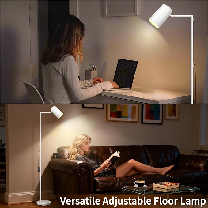 Stepless Dimmable Arc Floor Lamp for Living Room with Timer,Height Adjustable Modern Reading Standing Lamps for Living Room,Reading Room,Office,LED Bulb Included (White-DM)