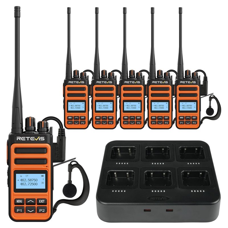 Retevis MateTalk C6B GMRS 2 Way Radio Long Range,Heavy Duty Walkie Talkies with Earpieces,Shock/Drop Resistant,1500mAh,Fast Charging,NOAA,Dual Watch,High Performance,Rugged Radios for Jobsite(6 Pack)