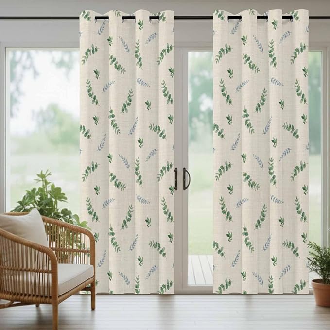 Leaf Outdoor Curtains for Patio Summer Jugal Leaves Pastoral Plant Linen