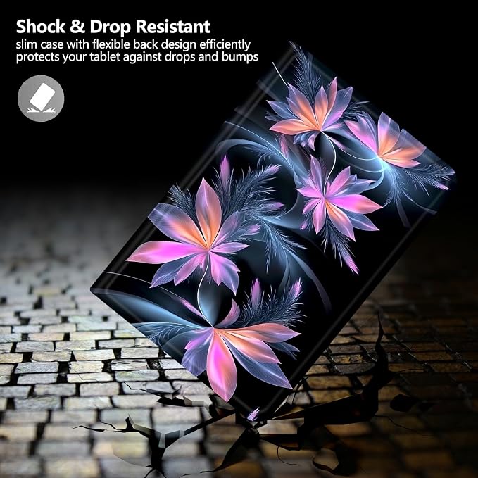 Case for Fire 7 2019/2017/2015Black Cat Purple Roses | DIGTIALL Slim Cover for Fire 7 Tablet 9th/7th/5th Gen 7.0 Folding Stand Protective Case Auto Sleep/Wake Smart Shell