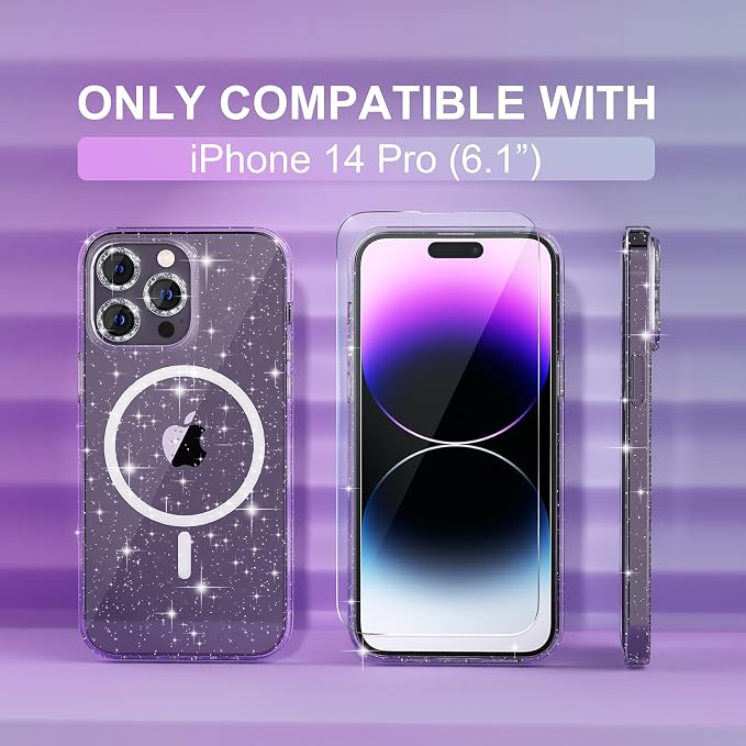 Choiche for iPhone 15 Pro Max Case Compatible with MagSafe Glitter Black | Women Girly Cute Glitter Sparkly Magnetic Phone Case with Diamond Camera Lens Protectors Military-Grade Drop Protection 6.7