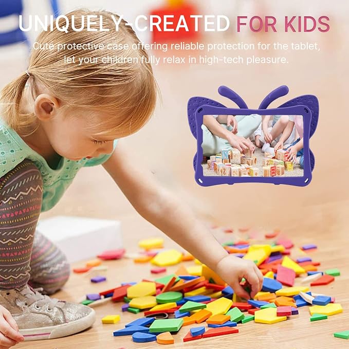 Simicoo Fire Max 11 Tablet 2023 Cute Butterfly Case with Stand for Kids Girl Light Weight EVA Rugged Shockproof Full Cover Kids Friendly Kids case for Fire Max 11(Blue)