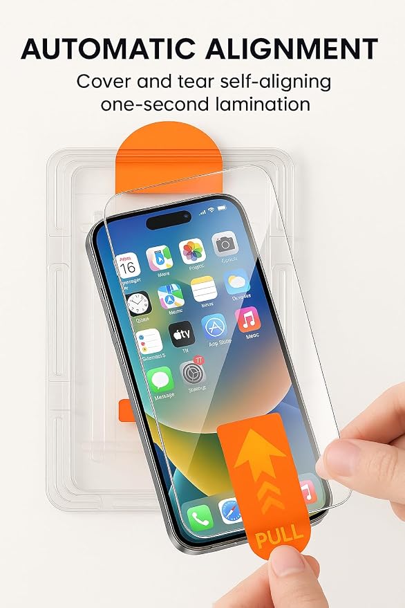 Tempered Glass Screen Protector for iPhone 17 – Automatic Alignment Frame 9H Super Hardness Bubble-Free Easy Installation Diamond Quality Build