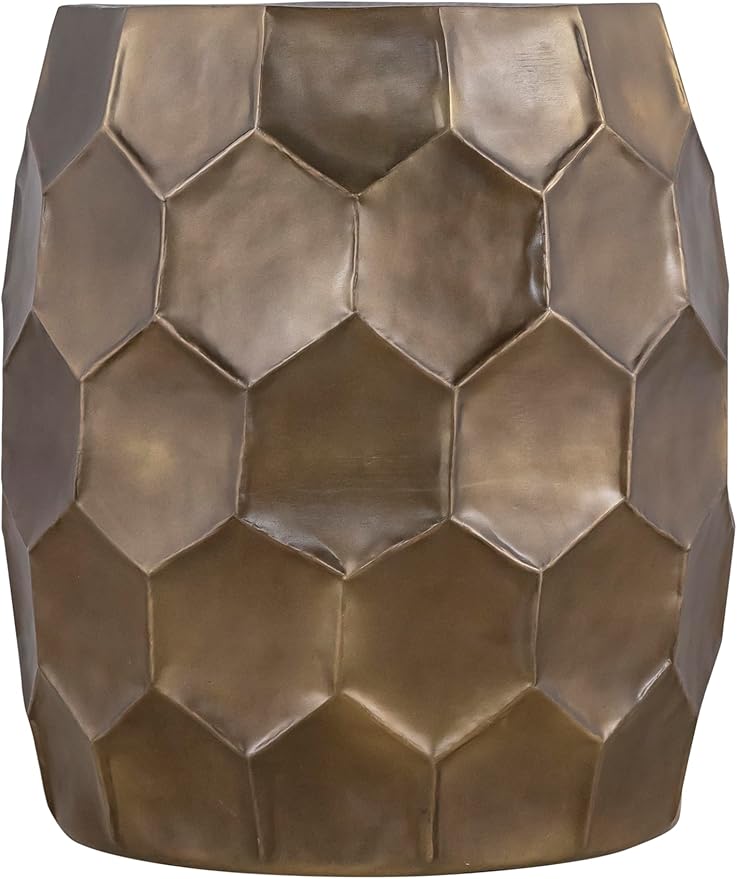 ET101 Modern Contemporary Aluminum Material 21" Height End Table, Side Table with Glossy Diamond-Patterned Base Antique Gold