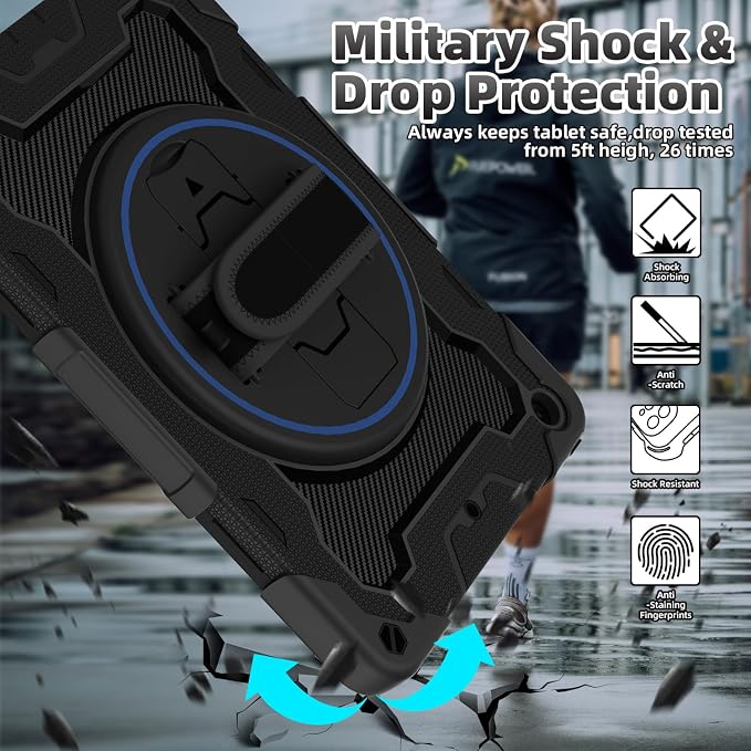 for iPad 9th 8th 7th Gen Case 10.2 inch with Screen Protector | 360° Rotating Kickstand Hand Strap Shoulder Strap Heavy Duty Military Grade - Kids Friendly