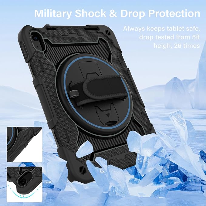 for iPad 9th 8th 7th Gen Case 10.2 inch with Screen Protector | 360° Rotating Kickstand Hand Strap Shoulder Strap Heavy Duty Military Grade - Kids Friendly