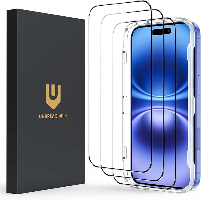 UNBREAKcable 3-Pack Screen Protector for iPhone 15 Double Shatterproof Tempered Glass [Easy Installation Frame] [99.99% HD Clear] [9H Hardness] [Full Coverage] [Case Friendly] for Apple 15 6.1 inch