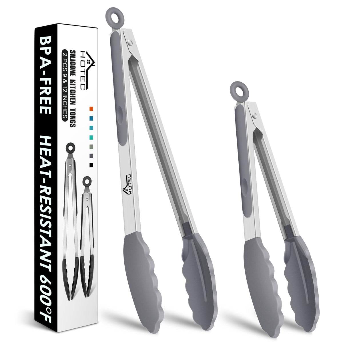 HOTEC Premium Stainless Steel Locking Kitchen Tongs with Silicon Tips, Set of 3-7", 9" and 12" (Purple)