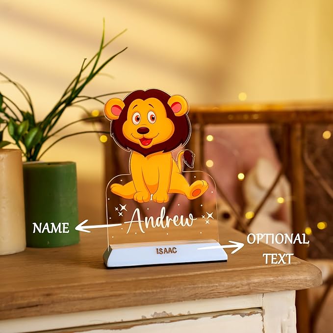 hun concept Kids Lion Night Light – Personalized Name Lamp for Boys & Girls, Custom Animal LED Bedroom Decor, Baby Nursery Nightlight Gift, Cute Safari Theme Children’s Room Lamp