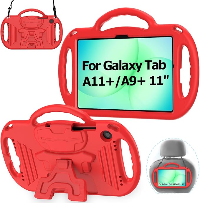 Kids Case for Samsung Galaxy Tab A11+ Plus/A9+ Plus 11 Inch Case with Strap Shockproof Lightweight Handle Stand 2025/2023 Model with Lanyard Black