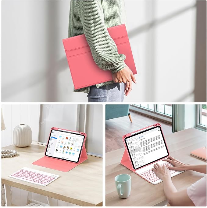 Soke for iPad (A16) 11th/10th Gen Case with Keyboard Black Marble | For iPad 11/10.9 inch(2025/2022) 7 Color Backlight Magnetic wireless Detachable Keyboard Case Built-in Pencil Holder