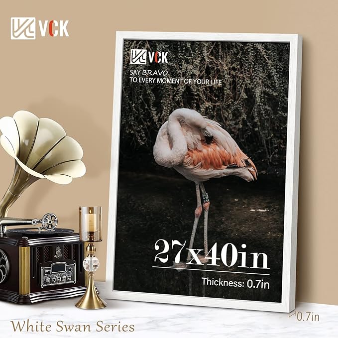VCK 27x40 Solid Wood Poster Frames Set of 2, Exclusive Woodgrain Frame, Wall Gallery Picture Frame - White