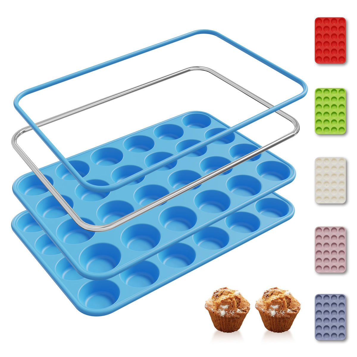 2 Pack 12 Cups Silicone Muffin Pan with Metal Reinforced Frame Regular Size Silicone Molds Cupcake Cake Baking Pans Cookie Baking Chocoflan Cupcake Mold Kitchen Baking Mold Tools for Cooking