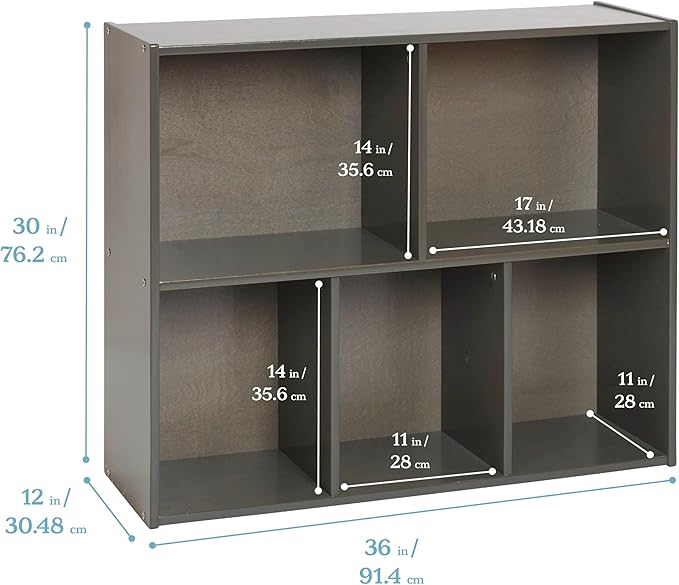 ECR4Kids Streamline 5-Compartment Storage Cabinet, 30in, Classroom Furniture, Grey Wash