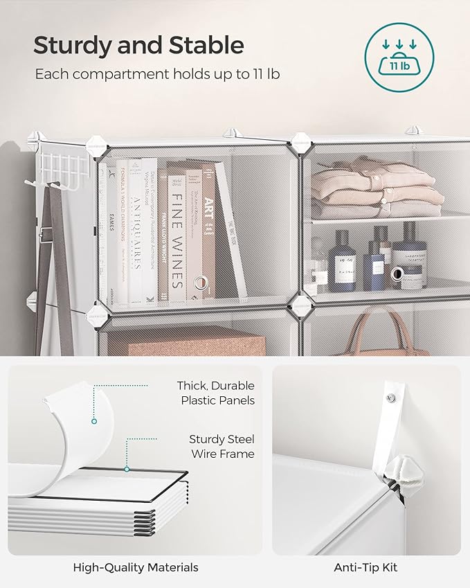 SONGMICS Shoe Rack Organizer, 8-Tier Shoe Storage Cabinet for Closet and Entryway, Holds 32 Pairs of Shoes, Adjustable, Cloud White and Trasparent ULPC034W01