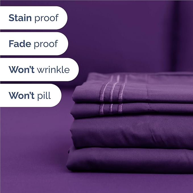 Twin XL Size 3 Piece Sheet Set - Comfy Breathable & Cooling Bed Sheets Set - Hotel Luxury Bedding for Women, Men, Kids, Teens, Boys & Girls - Deep Pockets, Ultra-Soft, Wrinkle Free - Oeko-Tex - Purple