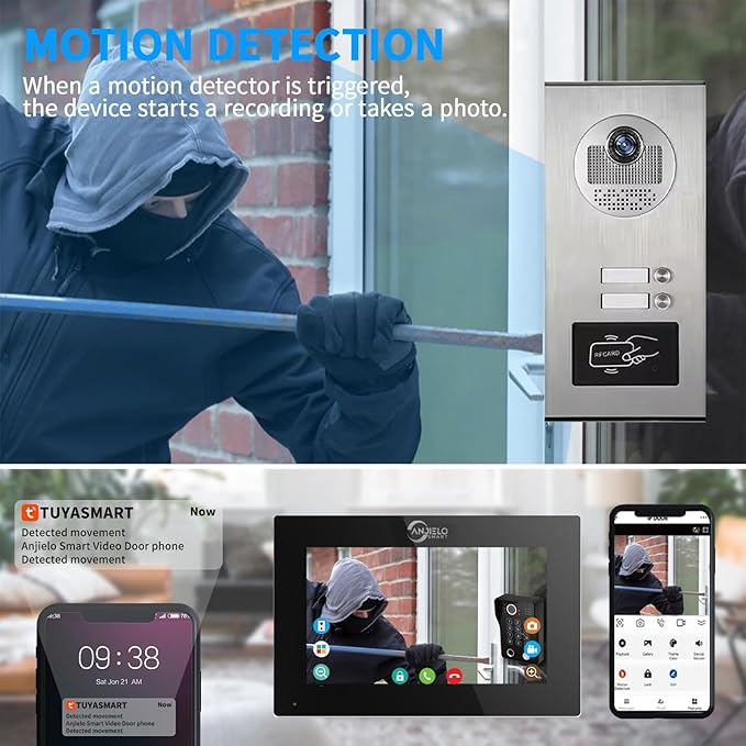 Wired Apartment Video Intercom System,1080P HD Video Doorbell, Compatible with 2 Units 7-inch Touchscreen,Supports Motion Detection,Two-Way Audio,Tuya Smart Home