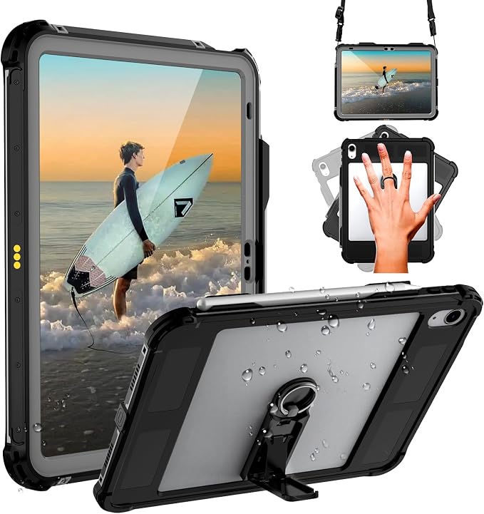 10.2 Waterproof Case Compatible with iPad 9th 8th 7th Generation 2021/2020/2019 Built-in Screen Protector with Strap Stand Pencil Holder Full Body Heavy Duty Protective Shockproof