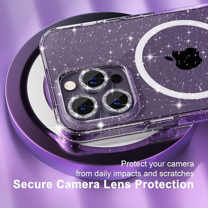 Choiche for iPhone 15 Pro Max Case Compatible with MagSafe Glitter Black | Women Girly Cute Glitter Sparkly Magnetic Phone Case with Diamond Camera Lens Protectors Military-Grade Drop Protection 6.7