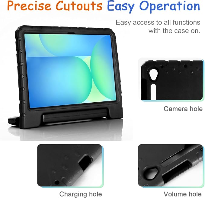 Kids Case for Samsung Galaxy Tab S10 FE Plus 13.1 (2025) Techcircle Handle Stand Light EVA Foam Bumper Protective Rugged Drop Protection Child Proof Cover Black