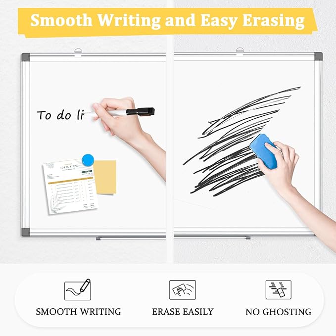 4 Pack Double-Sided Magnetic Whiteboard, 36" x 24" Dry Erase Board, Aluminum Frame White Board for Wall, Hanging Mounting White Board Dry Erase Marker Board for Office, School, Home