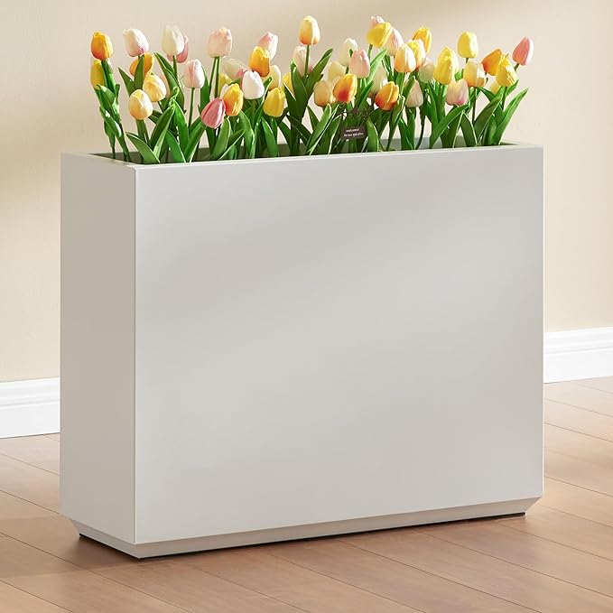 Wallowa Metallic Heavy Outdoor Planter Box, Span Plant Container, Long and Tall Divider Flower Pot, 30Lx10Wx24H, White, No Assembly 30.8 Pounds