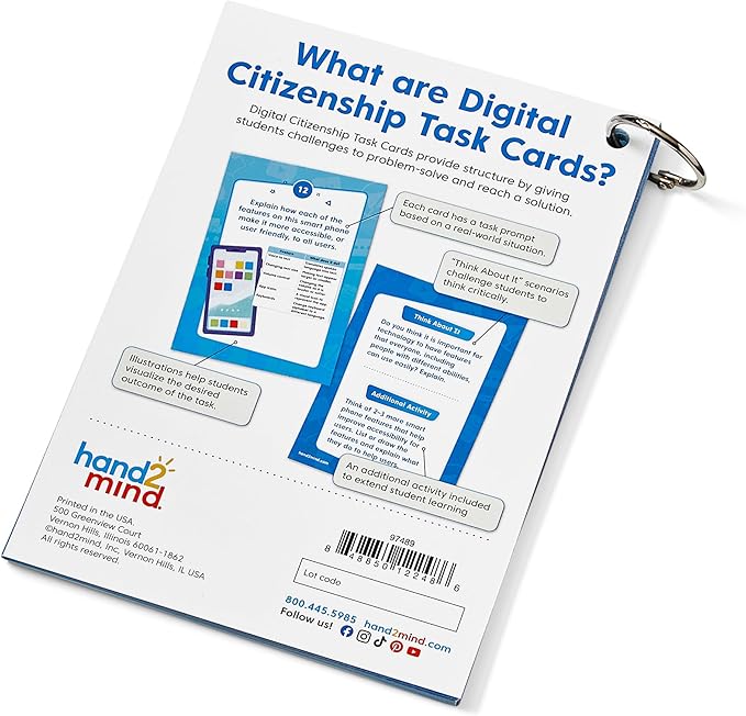 hand2mind Digital Citizenship Intermediate Task Cards, Ages 8+, Computer Science & Technology for Kids 8-12, STEM Projects, STEM Activities for Classroom, Science Classroom Supplies