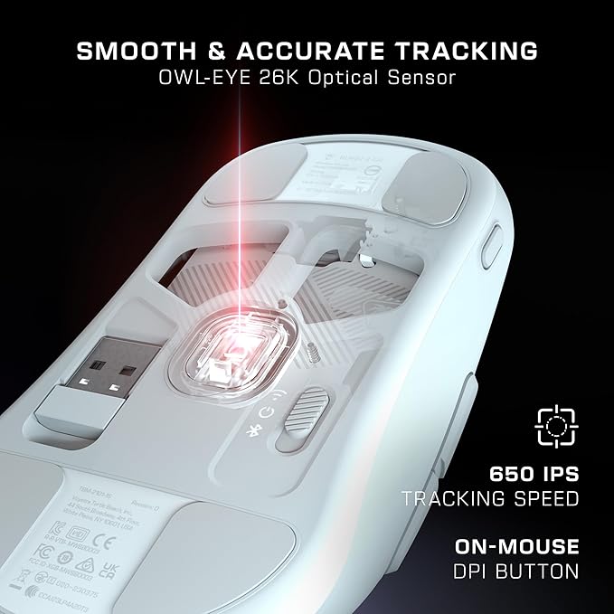 Turtle Beach Burst II Air Wireless Gaming Mouse - 47g Ultra Lightweight, Optical Switches, 26000 DPI Optical Sensor, 120-hour Rechargeable Battery, Symmetrical Design, Bluetooth, USB-C Cable – White
