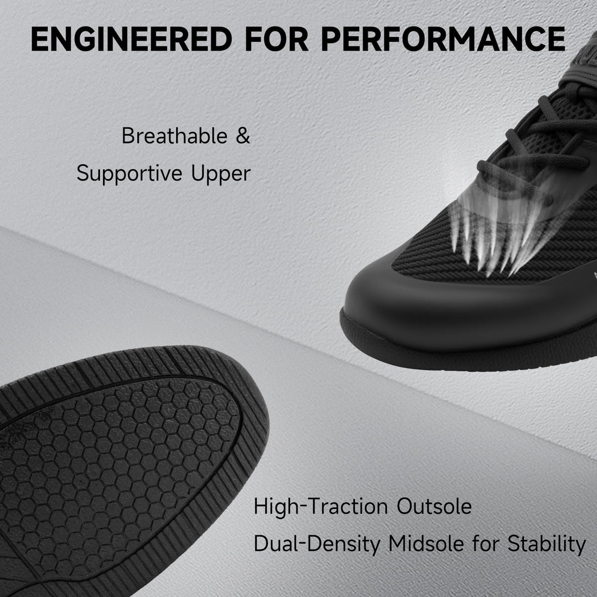 MANUEKLEAR Weight Lifting Shoes Men, Professional Training Weightlifting Shoes, Squat Shoes for Powerlifting with Rubber Non-Slip Sole Obsidian Black