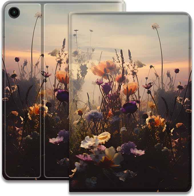 Case for Samsung Galaxy Tab A11 + Plus/A9 + Plus 11 Inch 2025/2023 Ultra-Thin Multi-Angle Protective Cover with Auto Sleep/Wake Black Cat and the Blue Flower