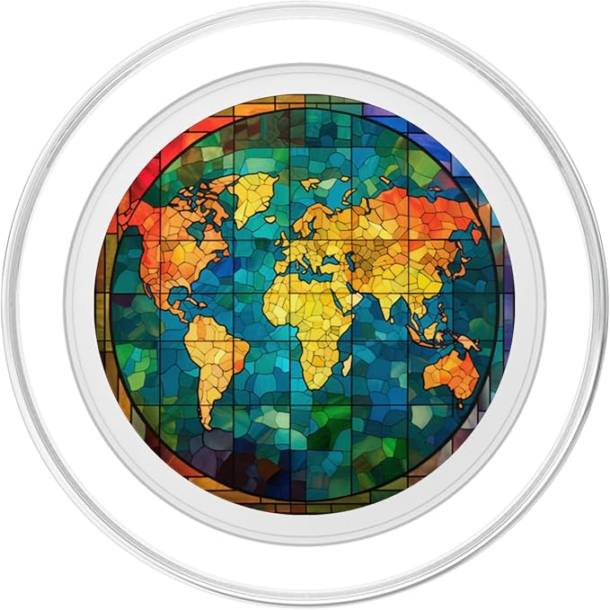Stained Glass World Map PopSockets MagSafe PopGrip for iPhone