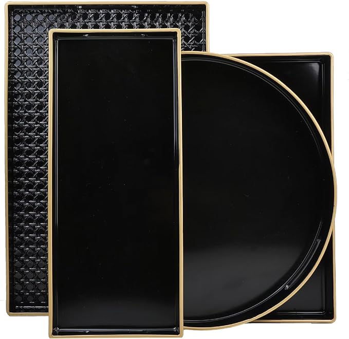Black Decorative Coffee Table Tray, Rectangular Plastic Serving Tray with Handles for Living Room, Ottoman, Bathroom, 15.7"*10.2"