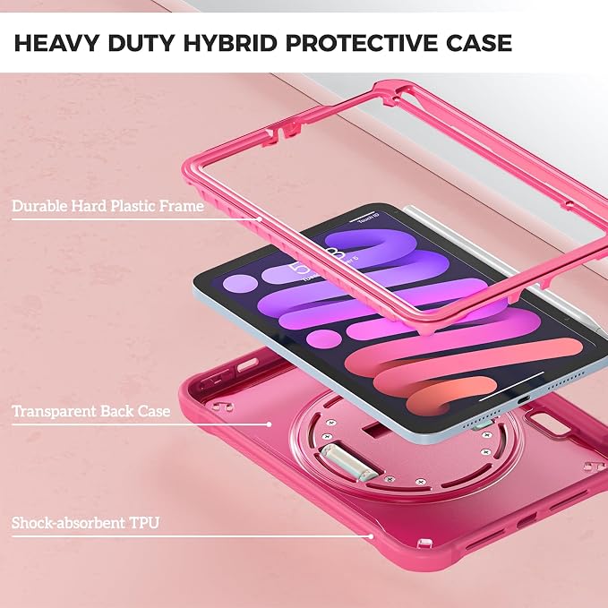 ProCase Rugged Case for iPad mini 7th(A17 Pro) 2024 / 6th Gen 8.3 2021 | Heavy Duty Shockproof Rugged Cover with Hand Strap 360 Degree Rotatable Kickstand Protective for iPad mini 8.3 -Black