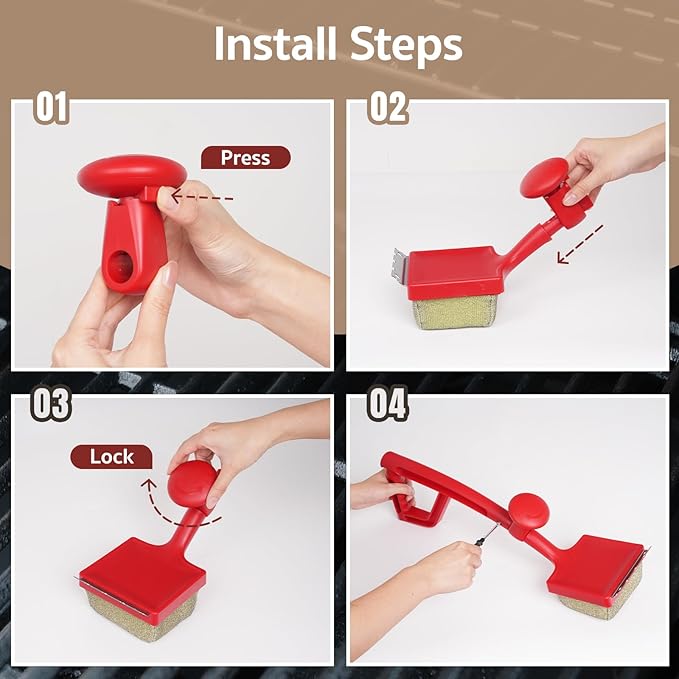 GASPRO Steam Grill Brush Bristle Free for Outdoor Grill, BBQ Grill Cleaning Brush with Replaceable Scrub Sponge Head & Scraper, Ergonomic Handle, Safe for Stainless Steel, Cast Iron & Porcelain Grate