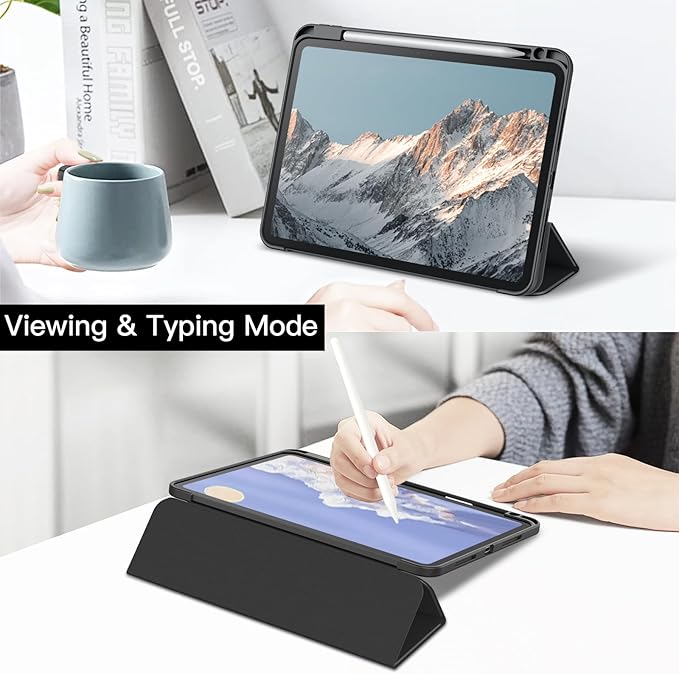 JETech Case for iPad Pro 11 M5/M4 Black | Cover for 2025/2024 Model Clear Transparent Back Pencil Holder Slim Shockproof Protection Tri-Fold Stand Auto Wake/Sleep