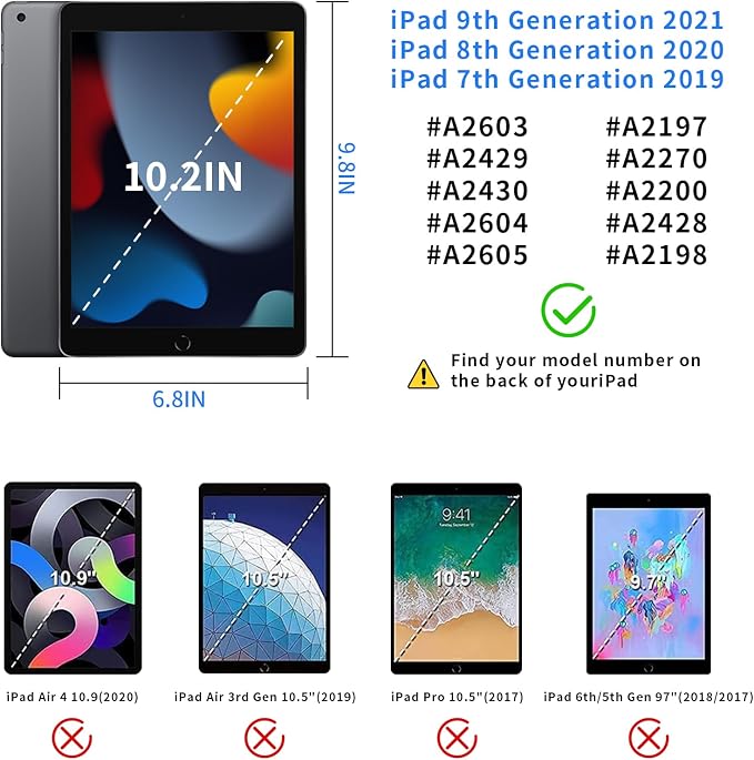 Kids Case for iPad 9th 8th &amp 7th Generation 10.2 Inch Heavy Duty Shockproof Protective Cover with Built-in Screen Protector Kickstand Pencil Holder Hand Strap &amp Shoulder Strap (Black)