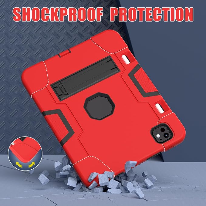 Tablet case for iPad Pro 11 Inch 2024 (5th Gen)Hard PC Soft Silicone Protective Kickstand tab Case for iPad Pro 2024 11 (Model: A3006/A2836/A2837) Pencil Holder Kickstand Cover Black